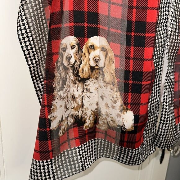 Vintage Red & Black Houndstooth & Buffalo Check Plaid Cocker Spaniel Scarf - Picture 5 of 6